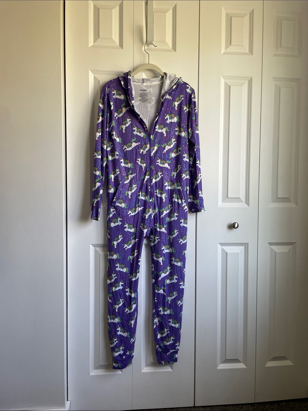 MeUndies unisex Purple Unicorn Zip-Up Hooded Onesie XS / S NWOT